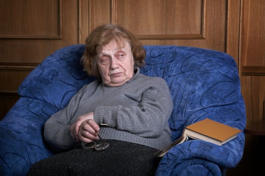 The grandmother in an armchair with the book