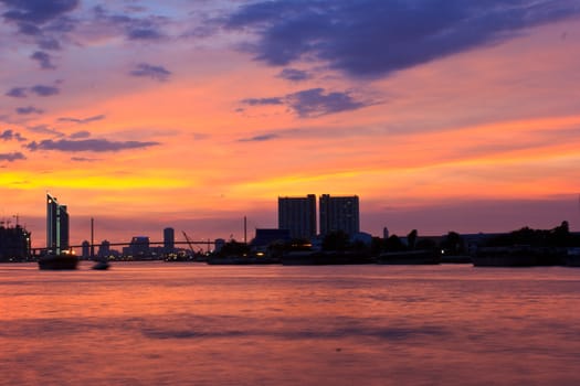 Bhumibol  bridge  area at twilight,Bangkok,Thailand