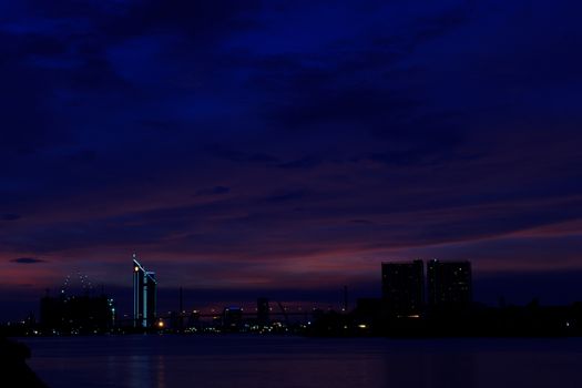 Bhumibol  bridge  area at twilight,Bangkok,Thailand