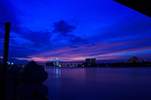 Bhumibol  bridge  area at twilight,Bangkok,Thailand