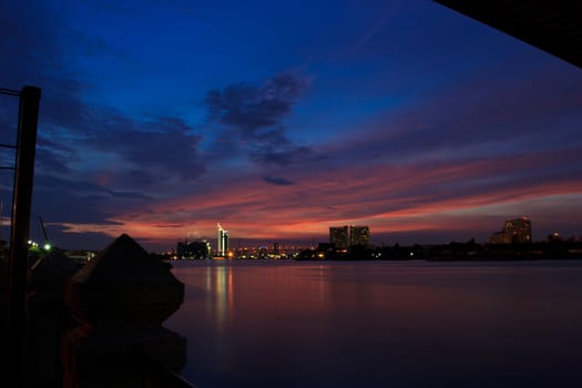 Bhumibol  bridge  area at twilight,Bangkok,Thailand