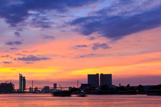 Bhumibol  bridge  area at twilight,Bangkok,Thailand