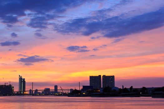 Bhumibol  bridge  area at twilight,Bangkok,Thailand