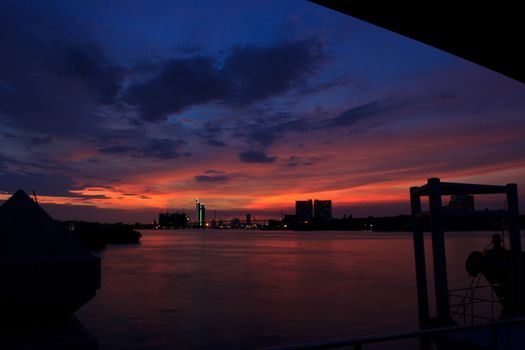 Bhumibol  bridge  area at twilight,Bangkok,Thailand
