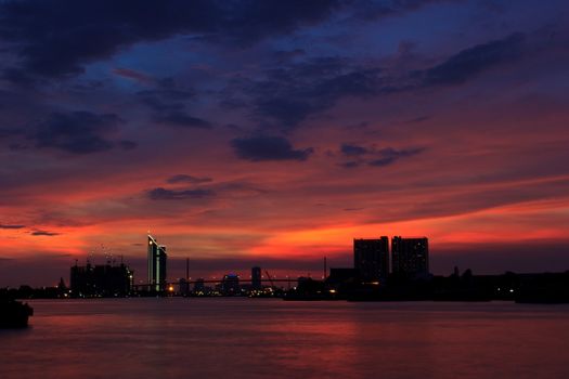 Bhumibol  bridge  area at twilight,Bangkok,Thailand