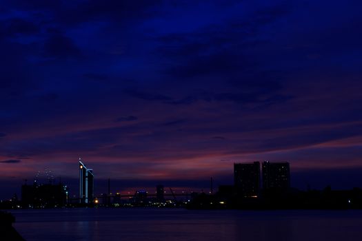 Bhumibol  bridge  area at twilight,Bangkok,Thailand