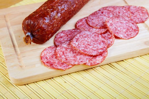 The smoked sausage cut on slices