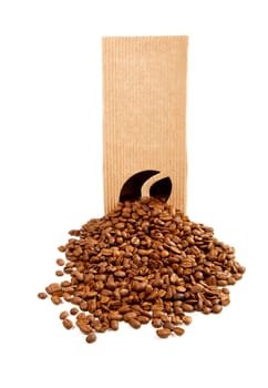 The goffered cardboard box with coffee grains