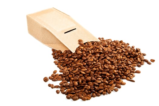 The goffered cardboard box with coffee grains