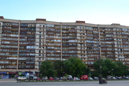 Old apartment house in the center of Tyumen on Respubliki St.. Russia.