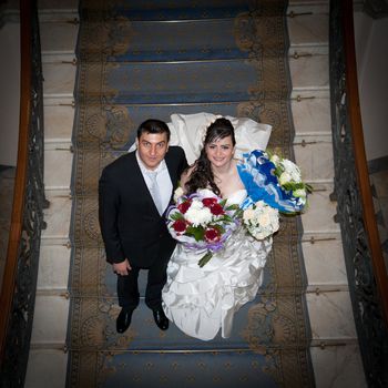 Bride Groom staircase view from above