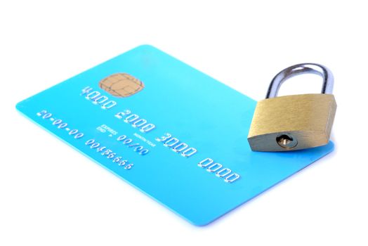 credit card and lock isolated on white