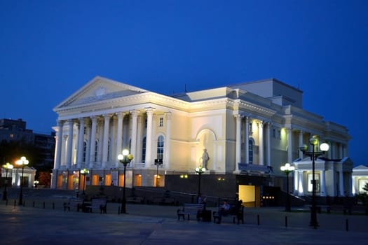 The Tyumen drama theater in night-time lighting
