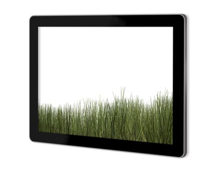 Perfect Grass on screen of tablet  made in 3d software