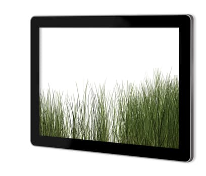 Perfect Grass on screen of tablet  made in 3d software