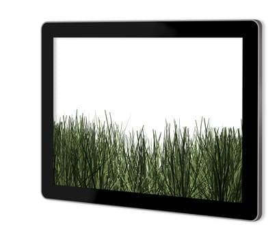 Perfect Grass on screen of tablet  made in 3d software