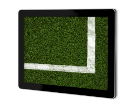 Perfect Grass on screen of tablet  made in 3d software