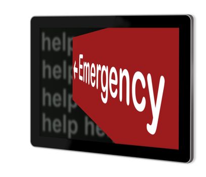 Emergency Sign on screen of tablet  made in 3d software