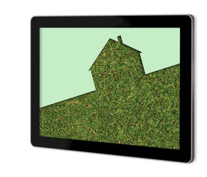echo house metaphor made in 3d software on screen of tablet