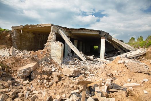 Ruins of modern buildings in the afternoon