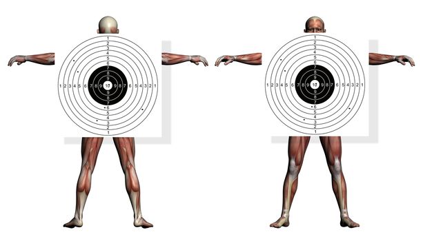 Shooting target, with holes pierced by bullets made in 2d software