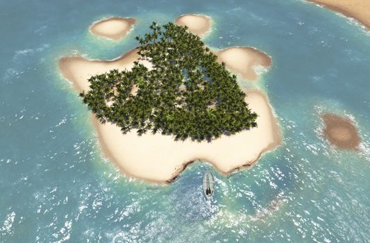 Paradise tropical island in the form of heart made in 3d software