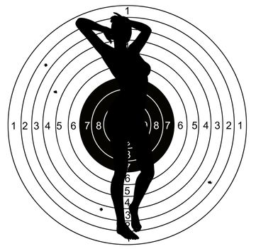 Shooting target, with holes pierced by bullets made in 2d software