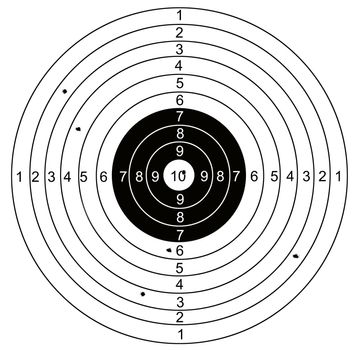 Shooting target, with holes pierced by bullets made in 2d software