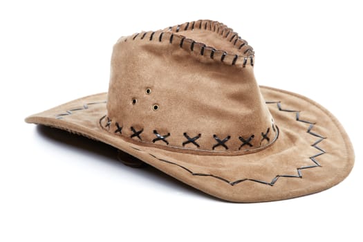 Brown wide-brimmed man's hat isolated on a white background