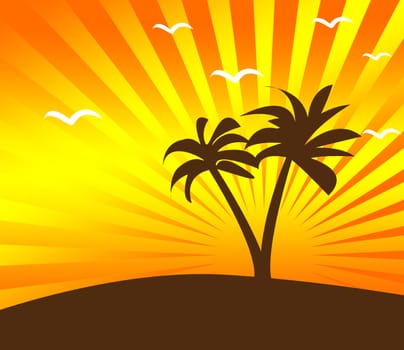 Tropical sunset background with palm tree