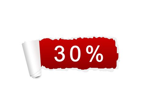 30 % discount sale on the ripped paper background