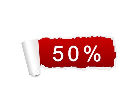 50 % discount sale on the ripped paper background