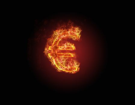 Burning Euro currency symbol 