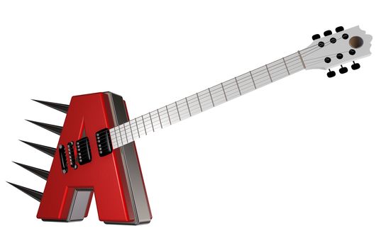 letter a guitar with prickles on white background - 3d illustration