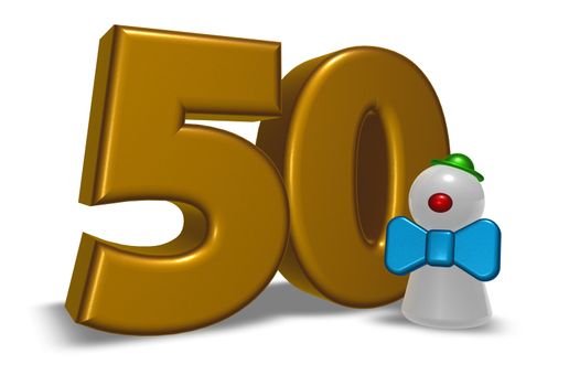 number fifty and clown - 3d illustration