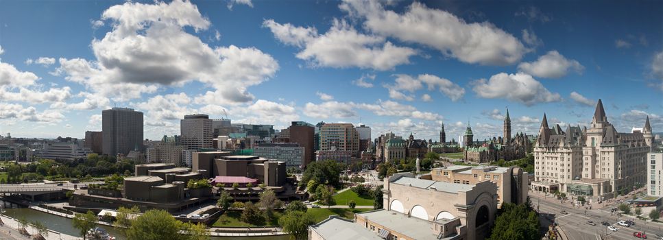 Panorama view of Parliament Buildings and downtown skyline, Ottawa Canada