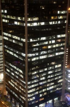 Night scene of modern buildings in vancouver downtown