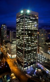 Night scene of modern buildings in vancouver