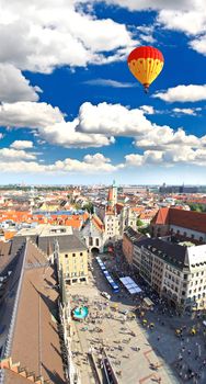 The aerial view of Munich city center from the tower of the Peterskirche