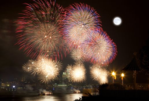 The July 4th firework over Hudson River in New York City