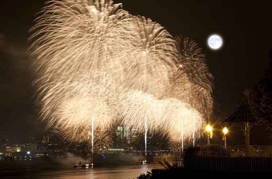 The July 4th firework over Hudson River in New York City