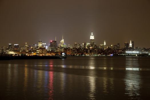 The New York City mid-town skylines at night