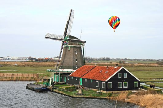 The historical windmill in the Dutch countryside