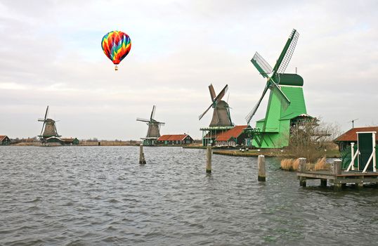 The historical windmill in the Dutch countryside