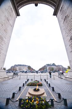 The Arc de Triomphe in Paris, France. 