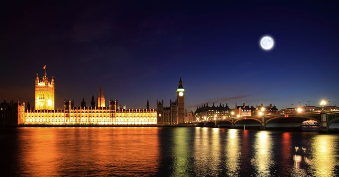 Big Ben and Westminster at night in London
