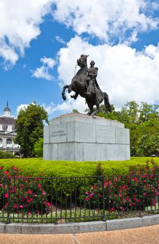 Saint Louis Cathedral and statue of Andrew Jackson in the Jackson Square New Orleans 