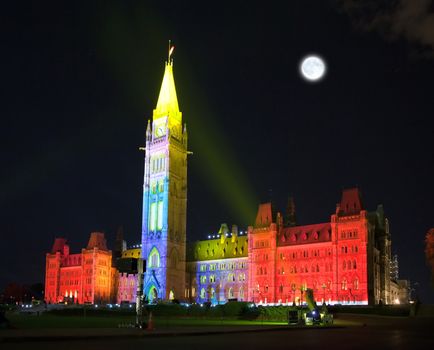 The beautiful illumination of the Canadian House of Parliament at night
