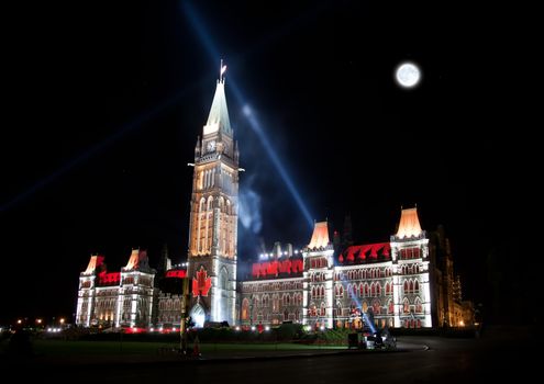 The beautiful illumination of the Canadian House of Parliament at night