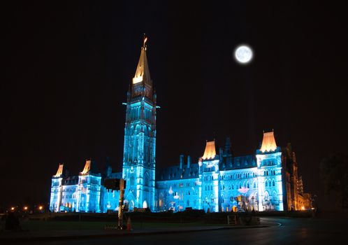 The beautiful illumination of the Canadian House of Parliament at night